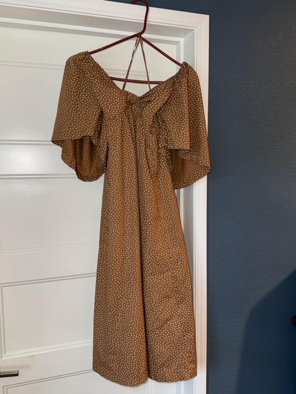Polka Dot Brown Off-Shoulder Midi Dress